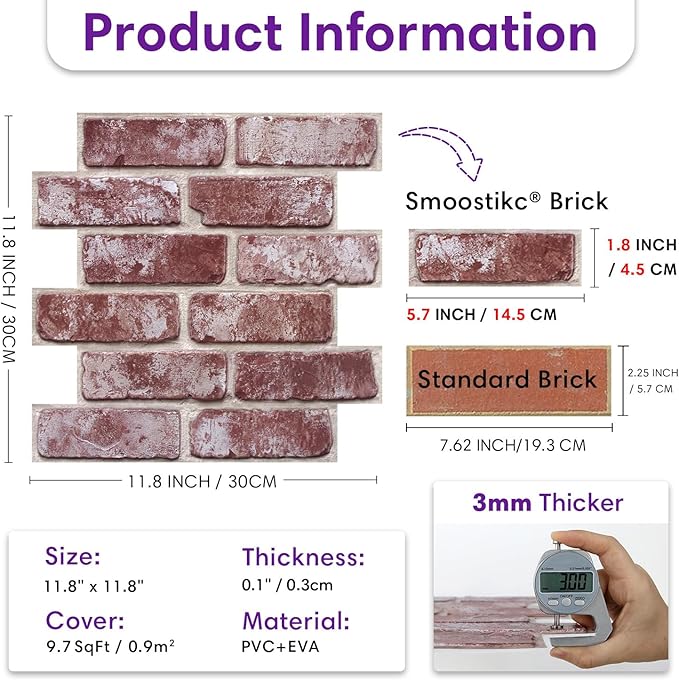 3D Faux Brick Wall Panels Peel and Stick, Small Brick-Look Textured Wall Sticker - Image 3
