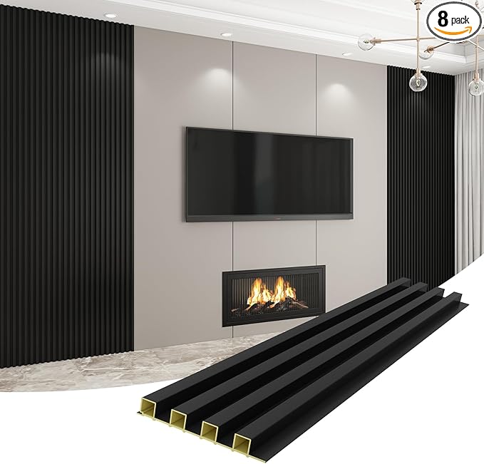 8-Pack WPC Wall Panels 118’’ x 6.1’’ 3D Slat Wall Panel Acoustic Wall Paneling by Unknown