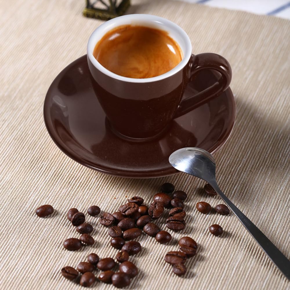 Porcelain Espresso Cup with Saucer, Espresso shot Cup, 80ml/2.7Oz, Brown