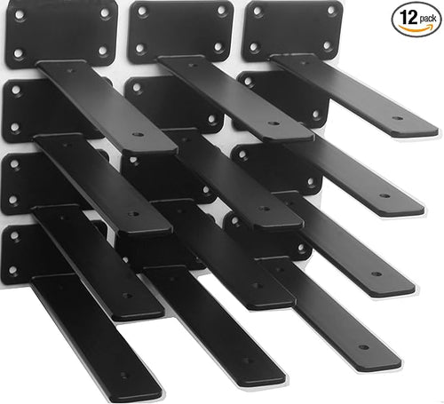 12 Pack - 8 inch Black Hidden L Shelf Bracket Iron Floating Shelf Brackets by MHMYDZ