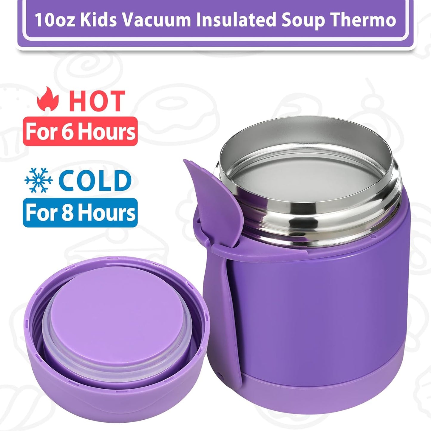 10oz Soup Thermo for Hot Food Kids,Lunch Thermo Kids Food Jar with Spoon Hot Insulated Food Containers,Leak Proof Stainless Steel Wide Mouth Lunch Food Thermo Jar for School(Purple)