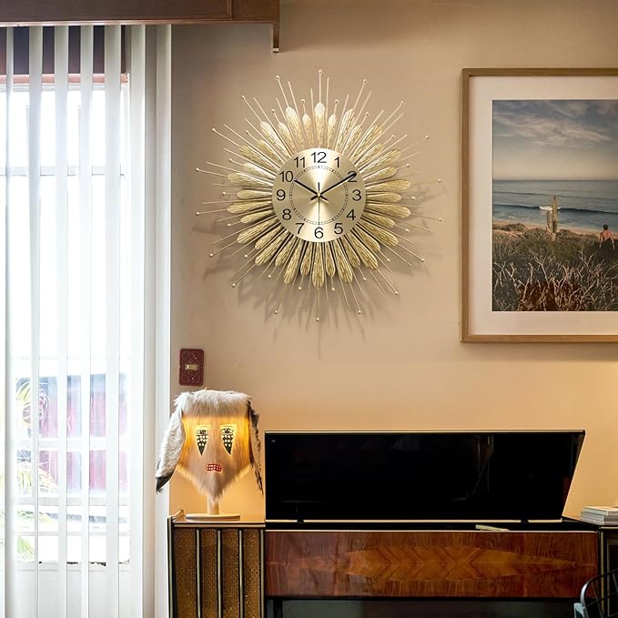 Large Wall Clock, 27inch Gold Wall Clock Non-Ticking Mid Century Wall Clocks - Image 2
