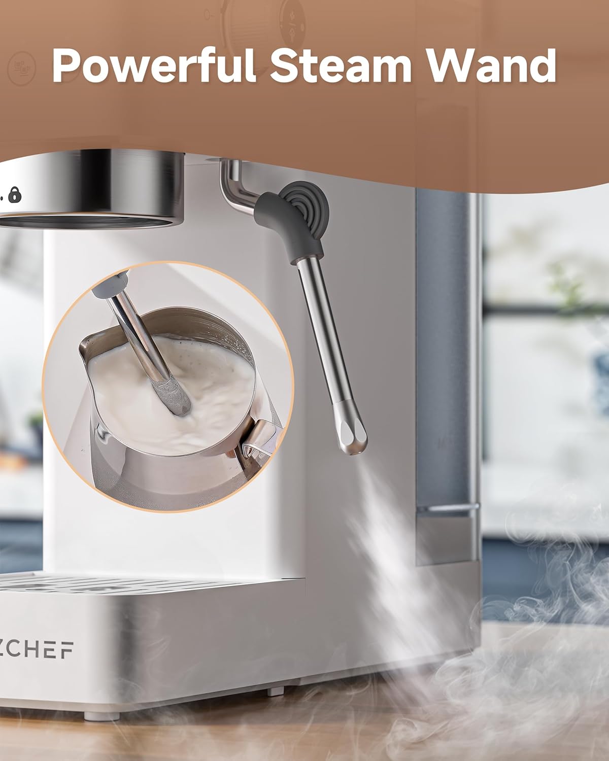 AMZCHEF Espresso Machine 20 Bar, Compact Espresso Maker with Steam Milk Frother, Coffee Maker with 41oz Removable Water Tank for Home, Coffee Machine for Cappuccino, Latte, Americano, 1350W