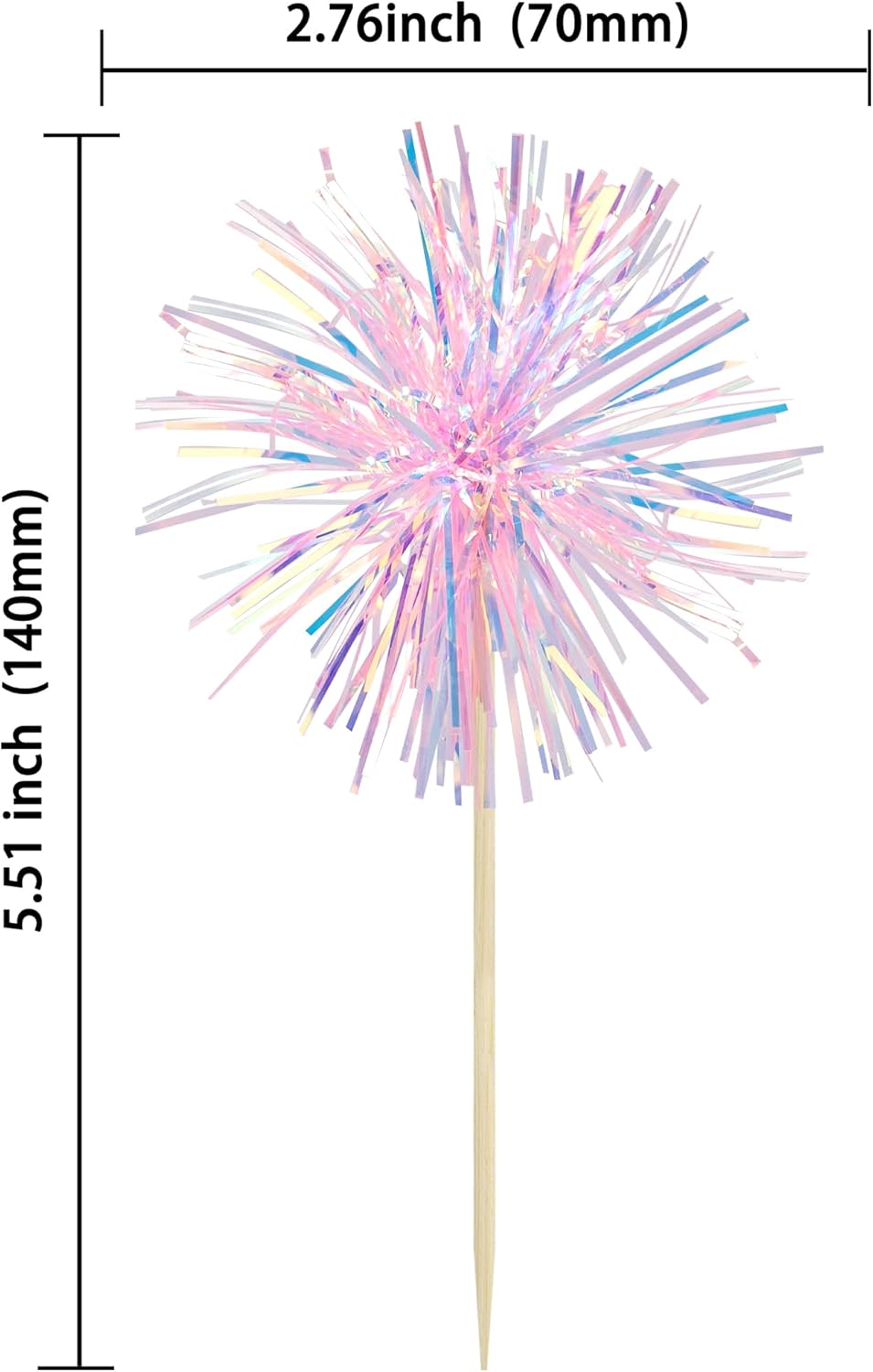 Gyufise 30Pcs Foil Firework Cupcake Toppers Sparkle Tinsel Cake Toppers Tinsel Drink Cake Decoration Cocktail Picks for Birthday Wedding Graduation Party Supplies Laser Pink