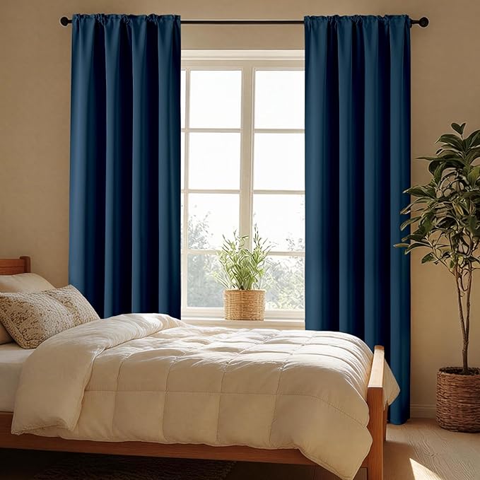 CUCRAF Navy Blue Blackout Curtains 45 inch Length 2 Panels Set, Rod Pocket Room - Image 6