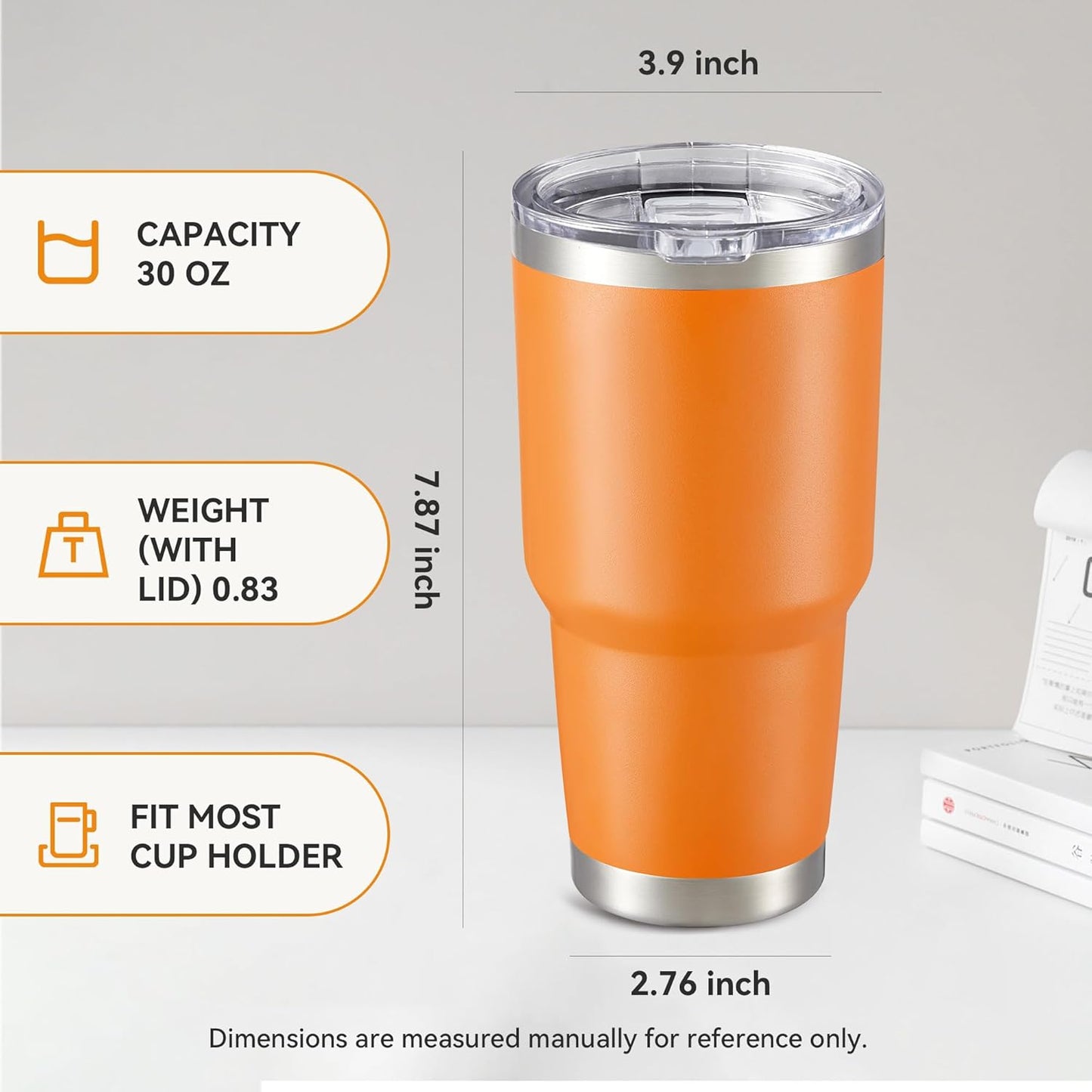 30 oz Tumbler with Lid Stainless Steel Tumblers Bulk Vacuum Insulated Cup Reusable Powder Coated Travel Mug Double Wall Leak Proof Cups Keep Cold Drinks for 12 Hours Orange, Set of 12