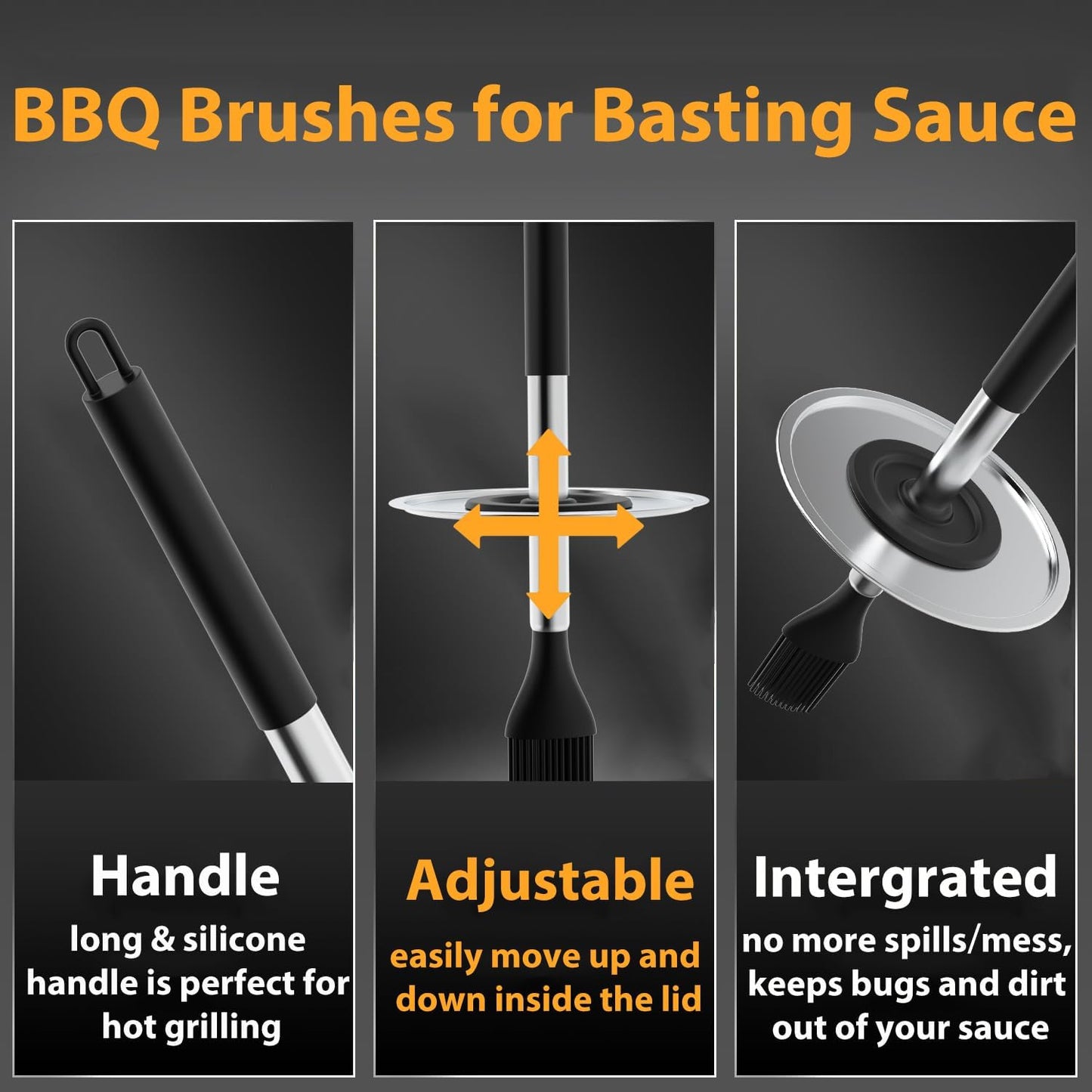 Geesta Adjustable Sauce Pot and Basting Brush Set, Long Stainless Steel Basting Brush for Cooking, Smoking, Fathers Day Grilling Gifts for Men Smoker Accessories, Large Capacity Grilling Tools, 1 Pack