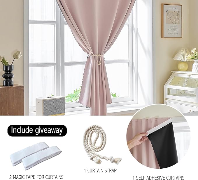 AJAZZ 100% Blackout Stick Curtain Portable Blackout Curtains Adhesive Curtains - Image 4