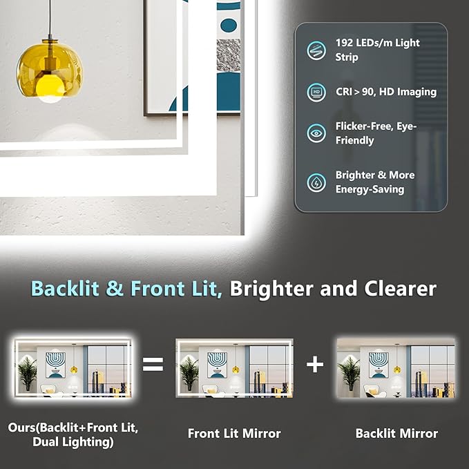 84x32 LED Bathroom Mirror with Lights, Backlit and Front Lit Anti-Fog Lighted - Image 3
