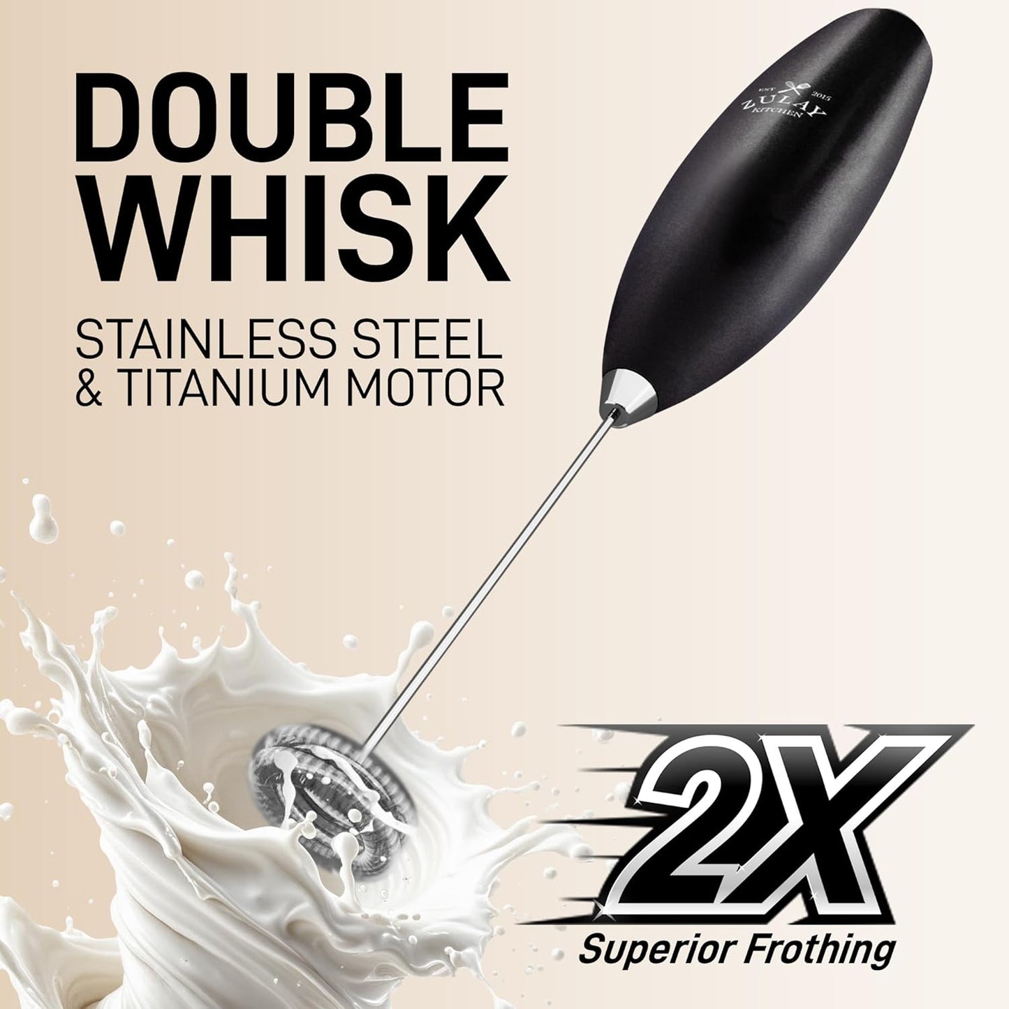 Zulay Kitchen Whisk Milk Frother with 4 Duracell Batteries - Powerful Handheld Foam Maker for Coffee, Lattes, Matcha, Hot Chocolate & Cappuccinos - Whip Creamy Froth in Seconds