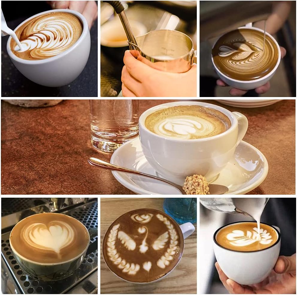 homEdge Espresso Steaming Pitchers 12 OZ / 350ml, Stainless Steel Frothing Pitcher with Measurement Scale