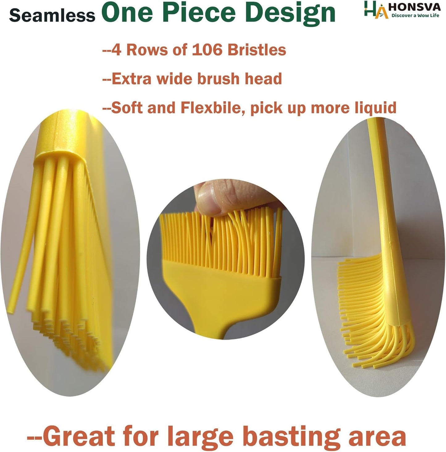 Widened Silicone Pastry Basting Brush 2 Pcs, One-Piece Design, W/3.5", Heat Resistant Kitchen Brush for Baking, Grilling, Saucing Oil, BBQ Sauce, Marinade etc, Dishwasher Safe,Yellow&Green