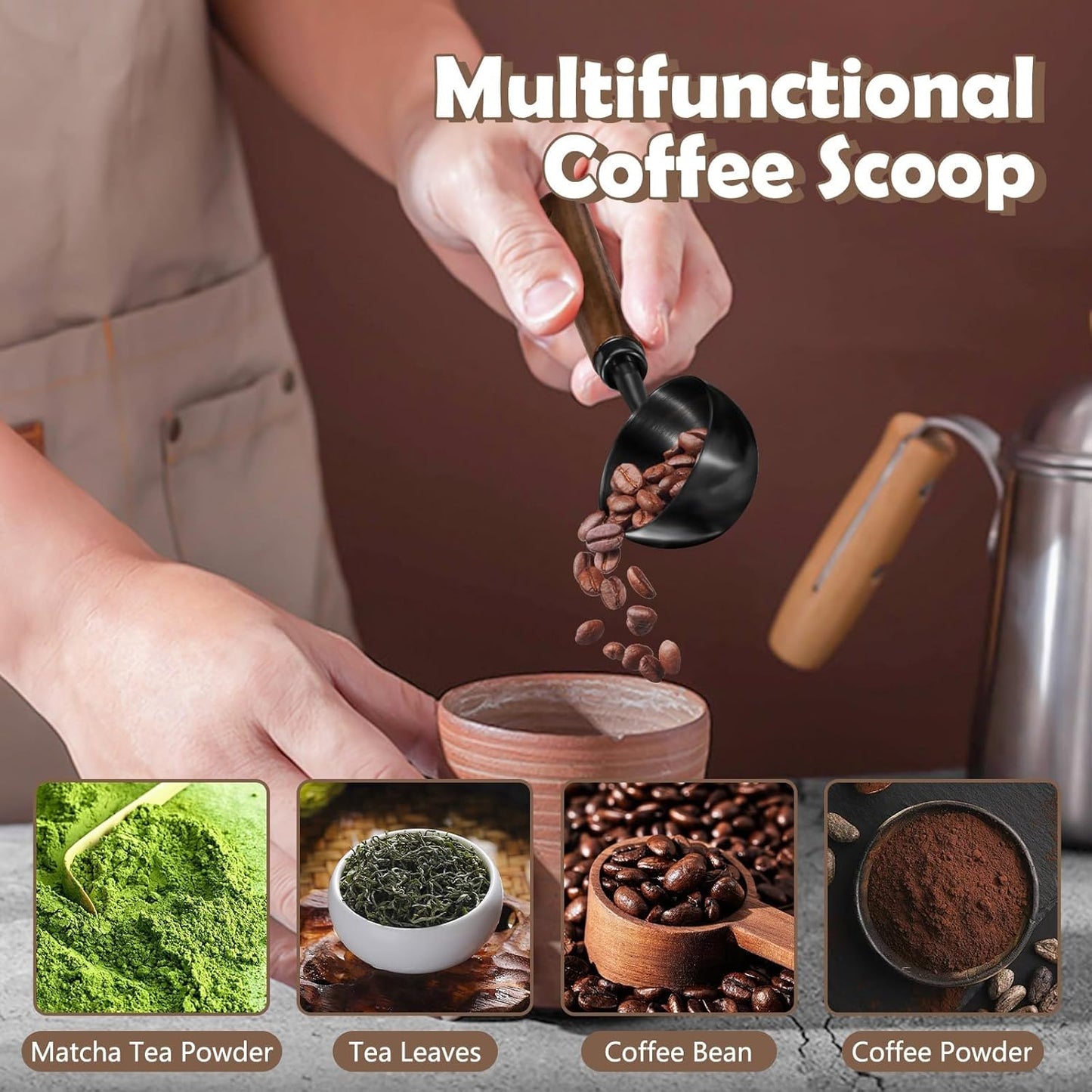 Vintage Coffee Measuring Spoon - 304 Stainless Steel Coffee Scoop, 10g Capacity, Natural Walnut Handle, for Scooping, Measuring, for Coffee, Tea, Etc - Black