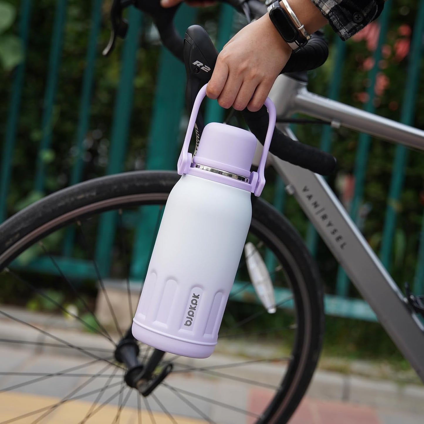 BJPKPK Insulated Water Bottle 27oz Stainless Steel Water Thermos with Handle and Cup Lid Travel Metal Thermos,Purple Pearl