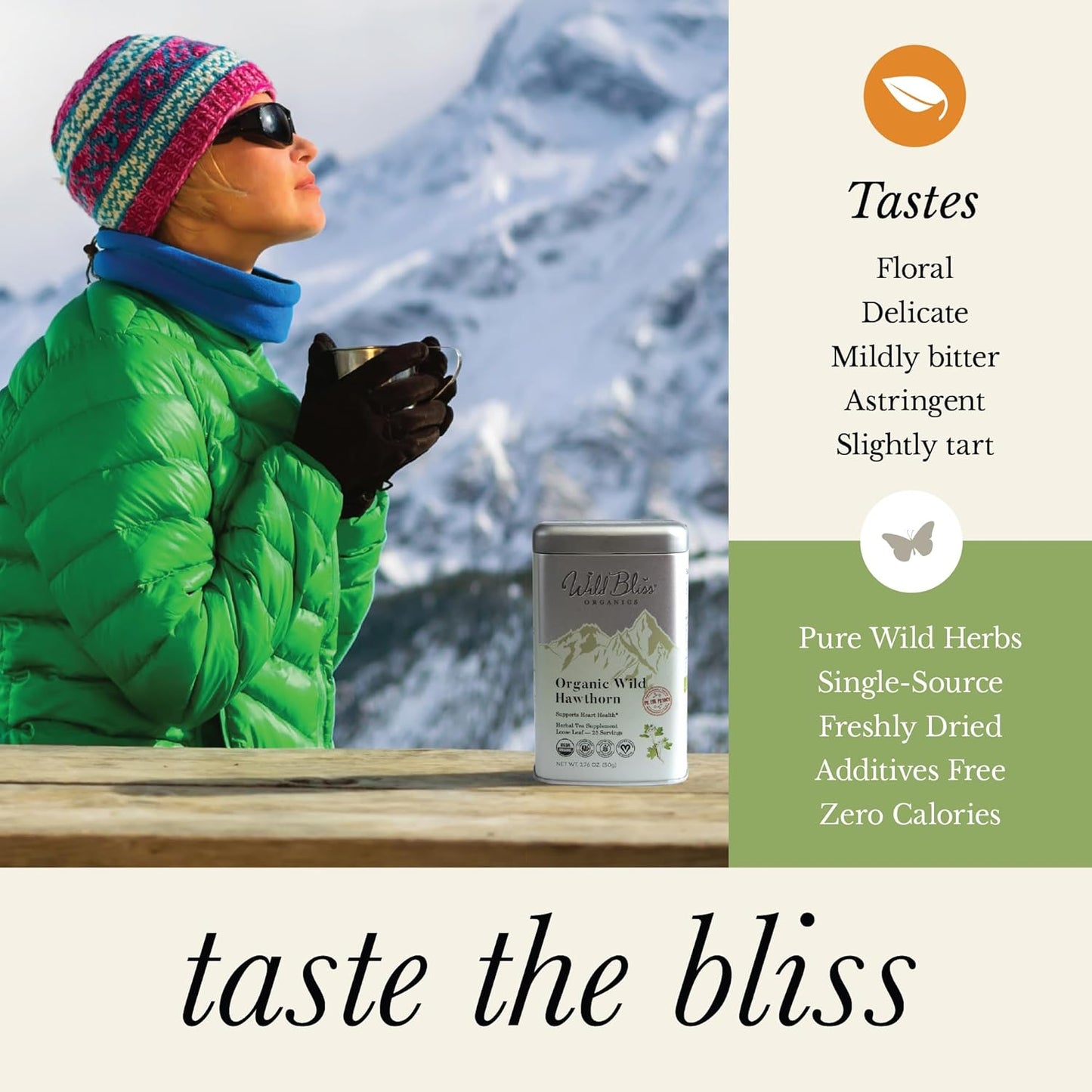 Wild Bliss Organic Hawthorn Loose Leaf and Flower Tea - Caffeine Free Heart Health Herbal Support - 1.76 Oz - 25 Servings