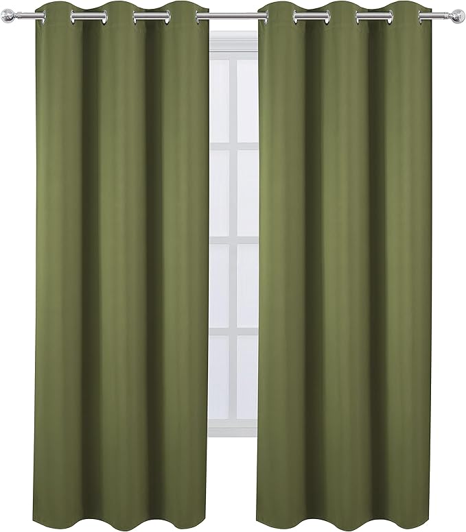 LEMOMO Olive Green Thermal Blackout Curtains/42 x 84 Inch/Set of 2 Panels Room - Image 2
