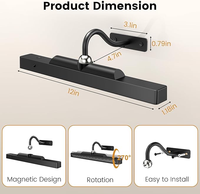 Wireless Picture Lights 12", 4400mAh Battery Powered Cordless Wall Lights - Image 7
