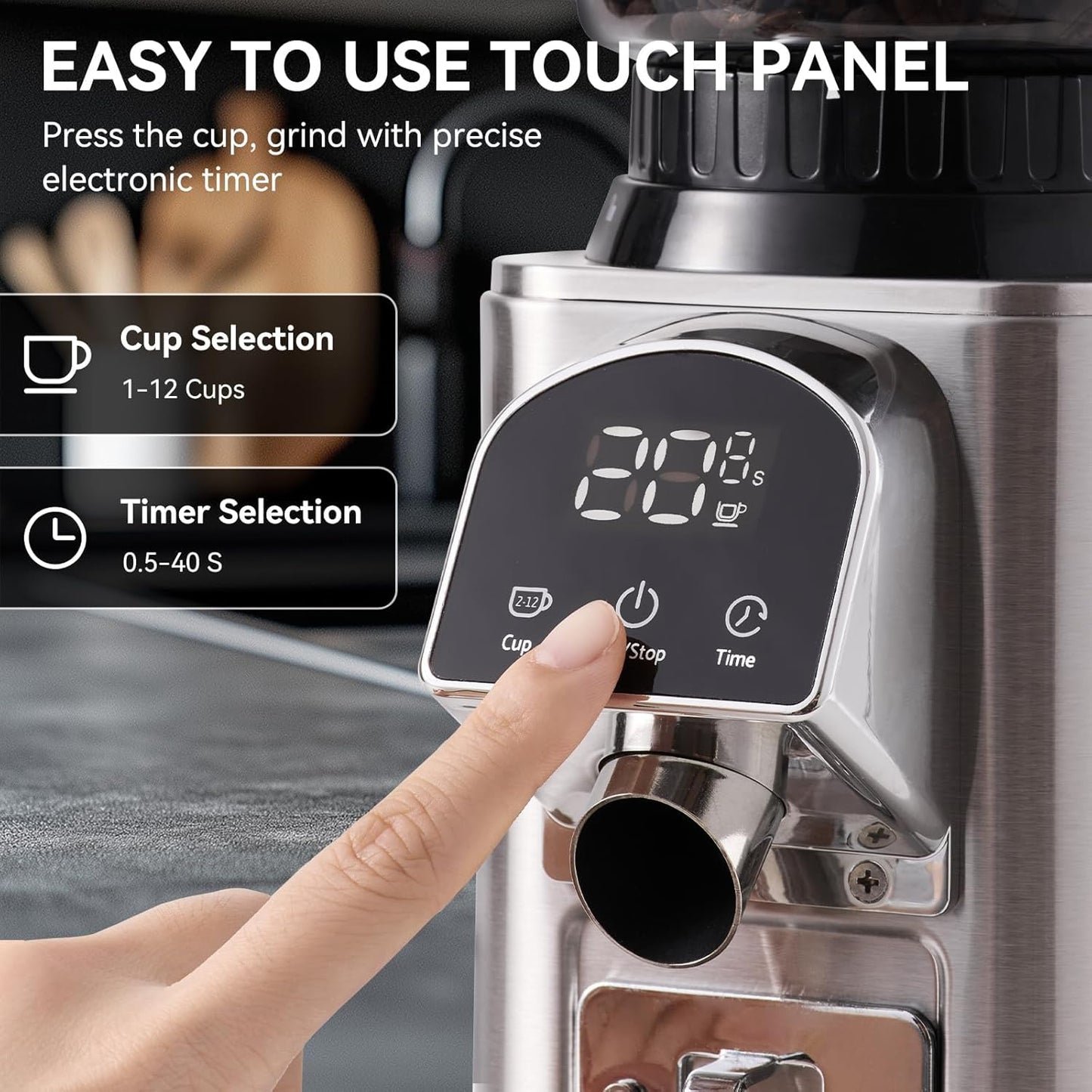 Conical Burr Coffee Grinder Electric with Electronic Timer, Anti-Static, Coffee Grinders for Home Use, Adjustable Conical Burr Mill with 48 Precise Settings for Espersso/Drip/French Press