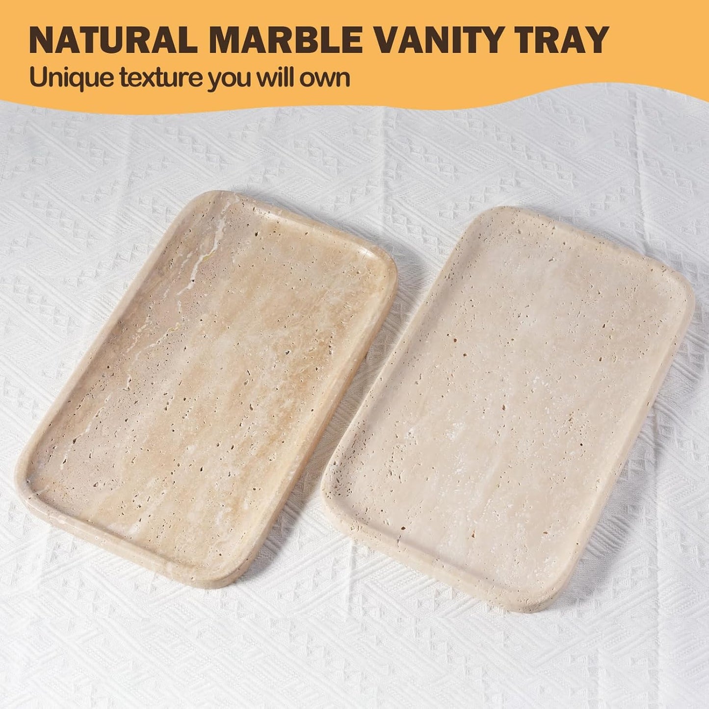 Travertine Vanity Tray, Stone Bathroom Tray for Countertop, 14'' Marble Decorative Dresser Trays, Large Serving Trays for Kitchen Counter, Storage for Kitchen Sink, Perfume, Jewelry Holder