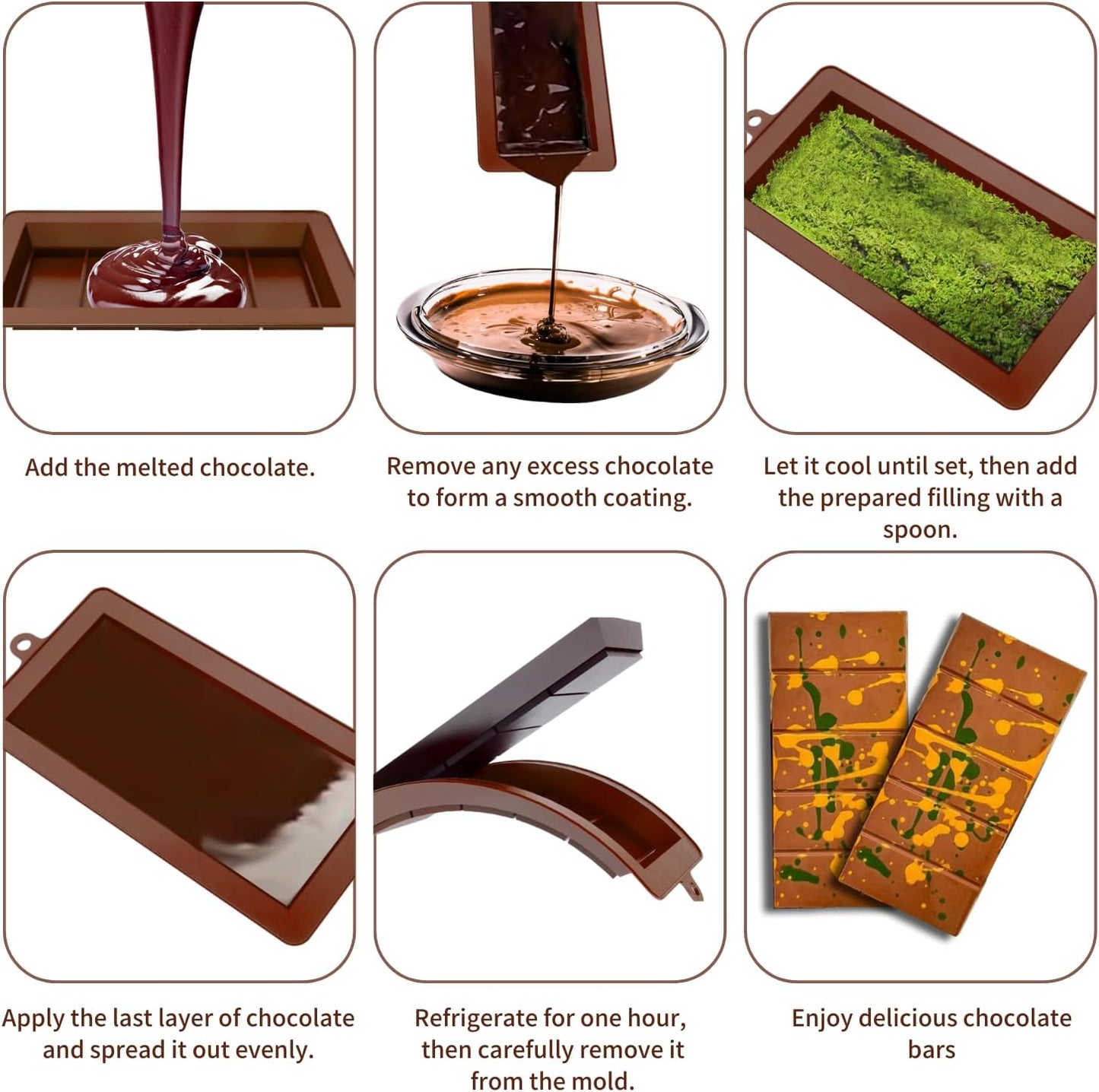 2 PCS Chocolate Bar Molds Deep Silicone Molds for Chocolate Bar Pistachio Dubai Candy Milk Chocolate Stuffed Bar