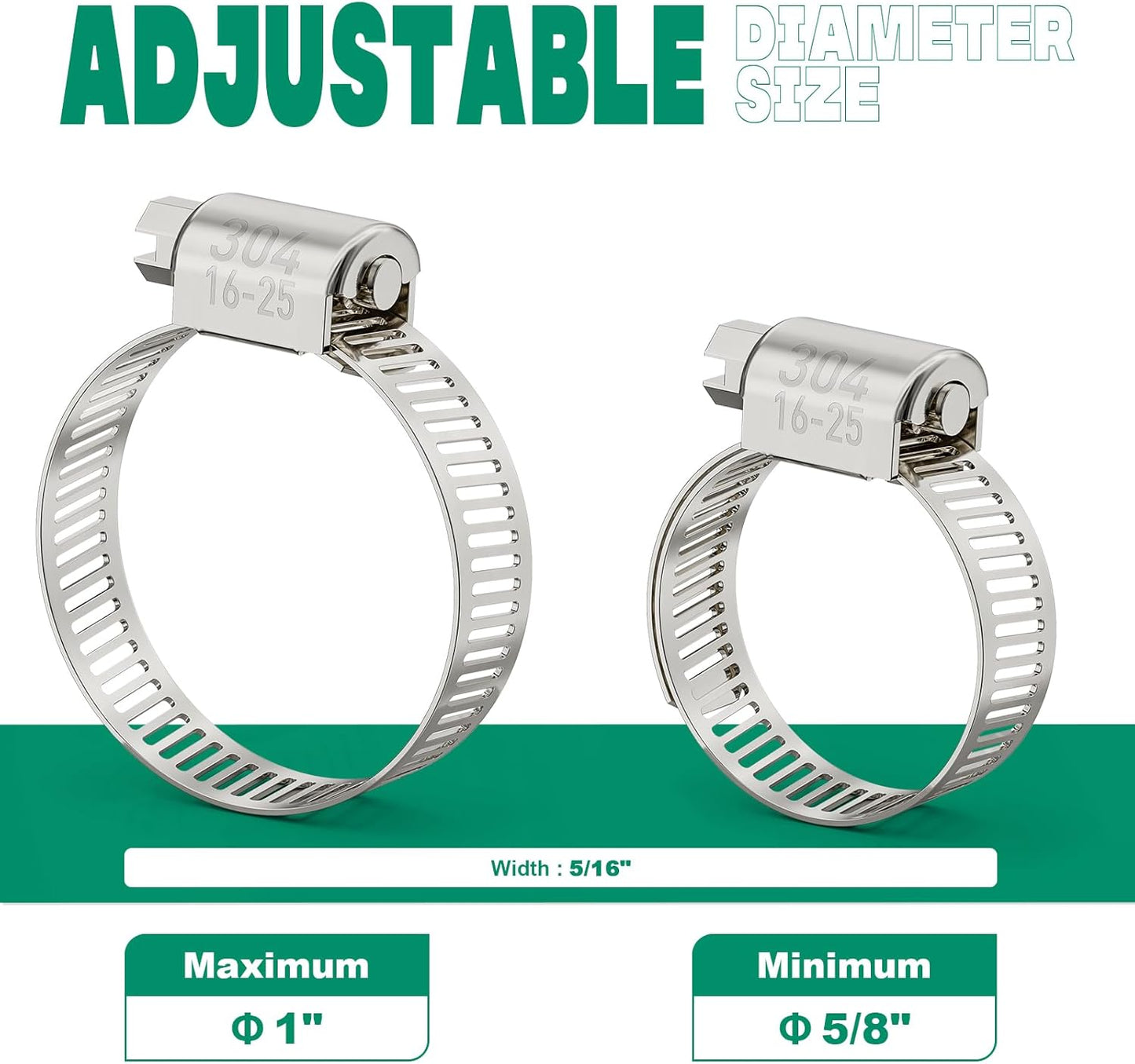 30PCS Hose Clamps Stainless Steel Adjustable 5/8"–1"(16-25mm) Worm Gear Hose Clamp, Heavy Duty Metal Small Hose Clamps for Automotive, Pipe, Radiator Plumbing, Fuel Line