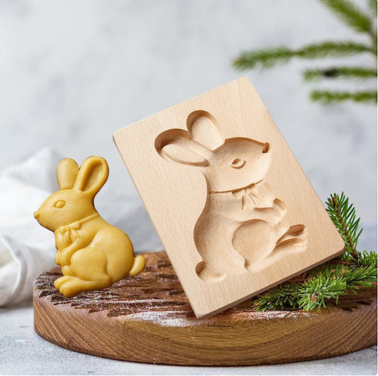 Wooden Cookie Biscuit Mold, 3D Baking Mold, Embossing Craft Decorating Baking Tool, Suitable for Halloween Thanksgiving Christmas Kitchen DIY (Stand Rabbit)