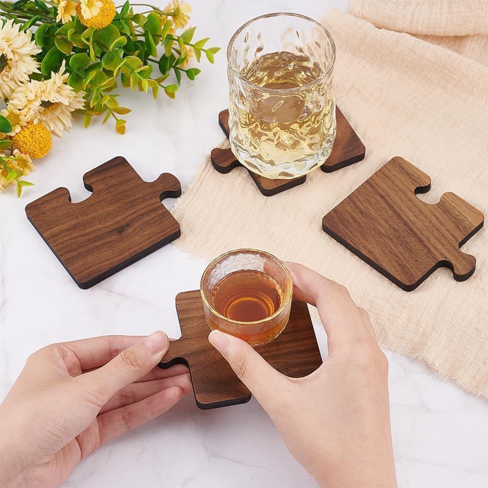 Wood Coasters Table Walnut Coaster Set of 4 Wooden Coaster Set,Puzzle Drink Coasters Farmhouse and Home Decor Cup Holders Warming Mat, Coffee Table Decor and Bar Accessories, Creative Gifts