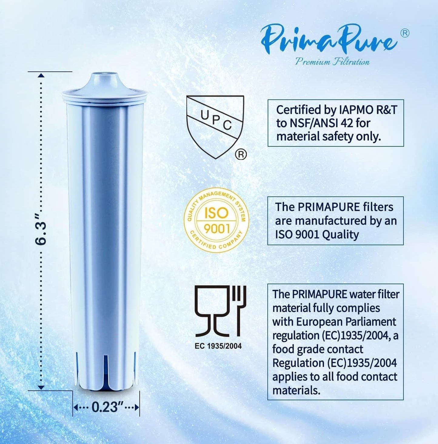 4-Pack PrimaPure Coffee Machine Water Filter Replacement for Jura Clearyl Blue 71445, 67879, ENA3, ENA5, J6, J9, J95 Certified To NSF/ANSI 42 by IAPMO R&T