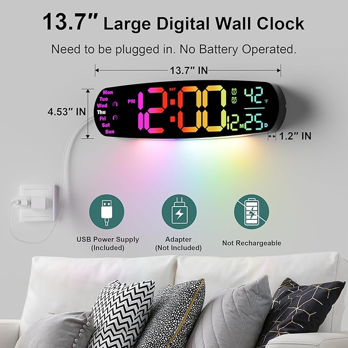 ANALOI Digital Wall Clock, 14.4 Inch Large Display Digital Wall Clock - Image 2