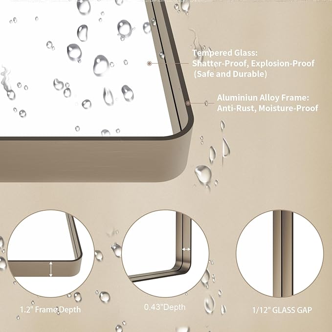 LOAAO 40”X32” Bronze Bathroom Mirrors - Image 5