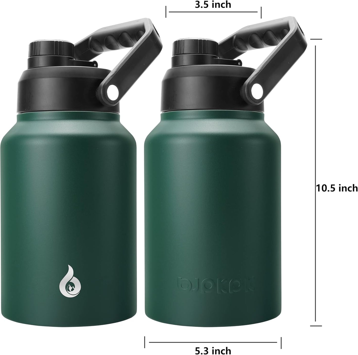 BJPKPK 64 oz Insulated Water Bottle, Dishwasher Safe Half Gallon Water Bottle with Ergonomic Handle, BPA Free Leak Proof Water Jug for Sports, Metal Thermos with Anti-slip Bottom, Army Green