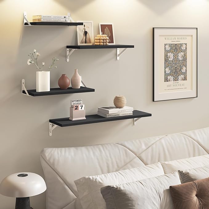 YGEOMER Floating Shelves for Wall, Different Sizes Black Wall Shelves for - Image 5