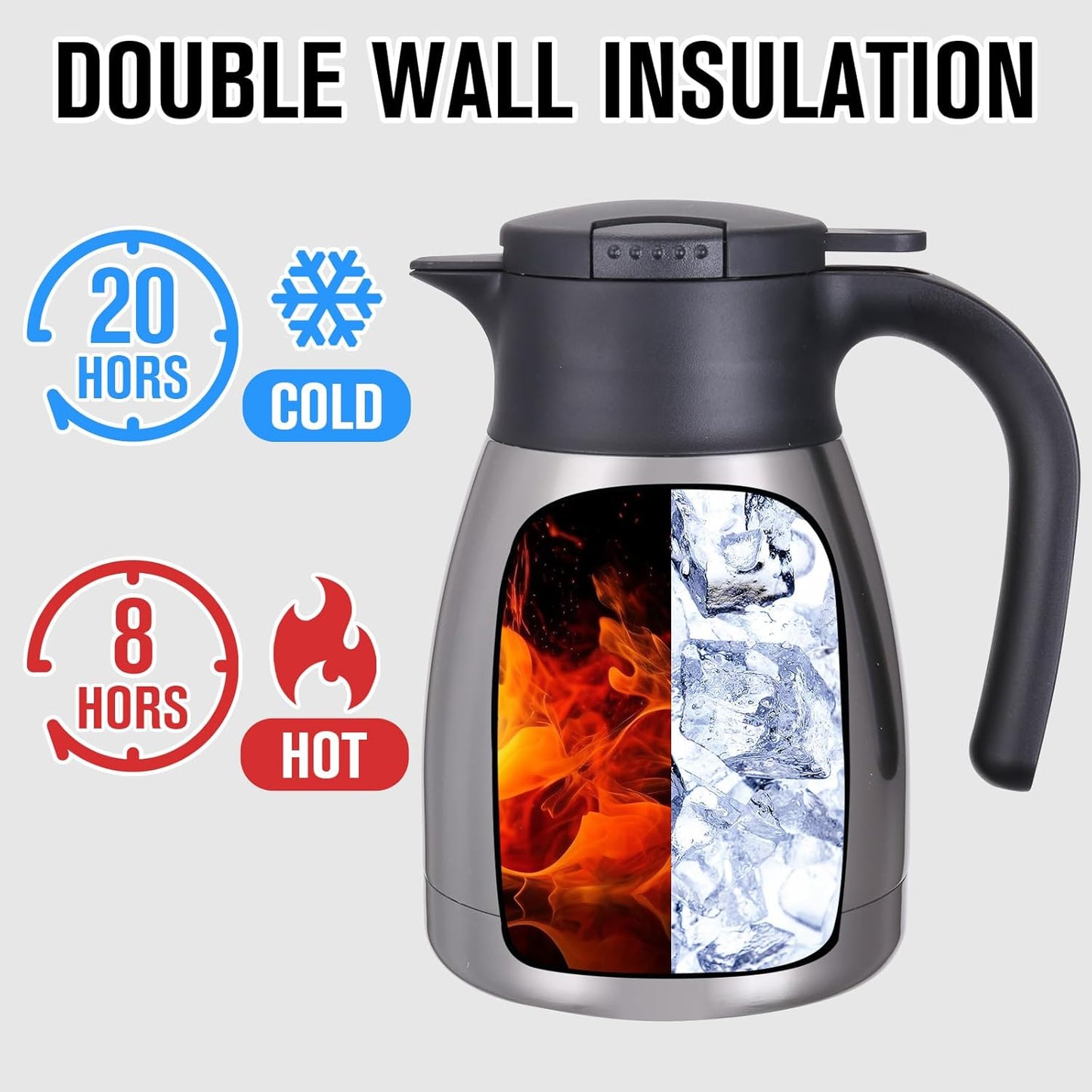 GiNT 34Oz Thermal Coffee Carafe, Insulated Stainless Steel Coffee Carafes for Keeping Hot/Double Walled Vacuum Coffee Carafe (Silver, 1L)