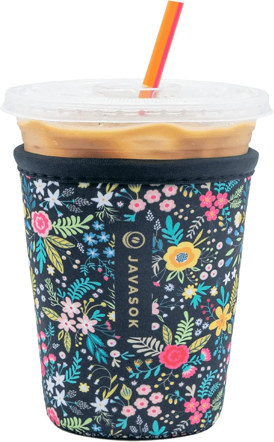 Sok It JavaSok Iced Coffee & Cold Soda Insulated Neoprene Cup Sleeve (English Garden Picnic, Small: 16-20oz)