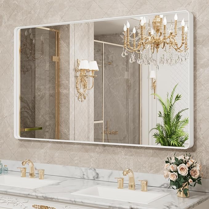 LOAAO 55x30 Inch White Metal Framed Bathroom Mirror - Image 4