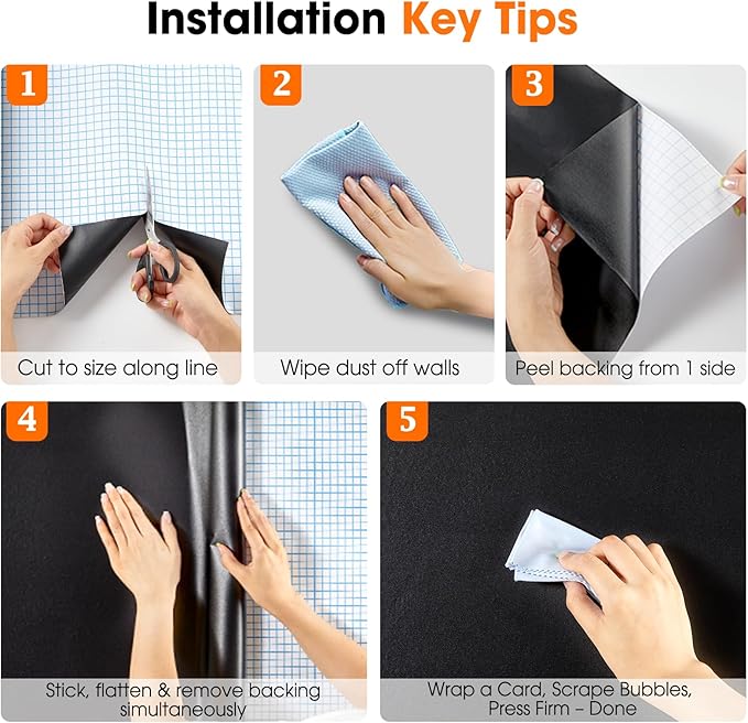 Chalkboard Wallpaper Peel and Stick, 35.4"x78.7" Blackboard Contact Paper Self - Image 5
