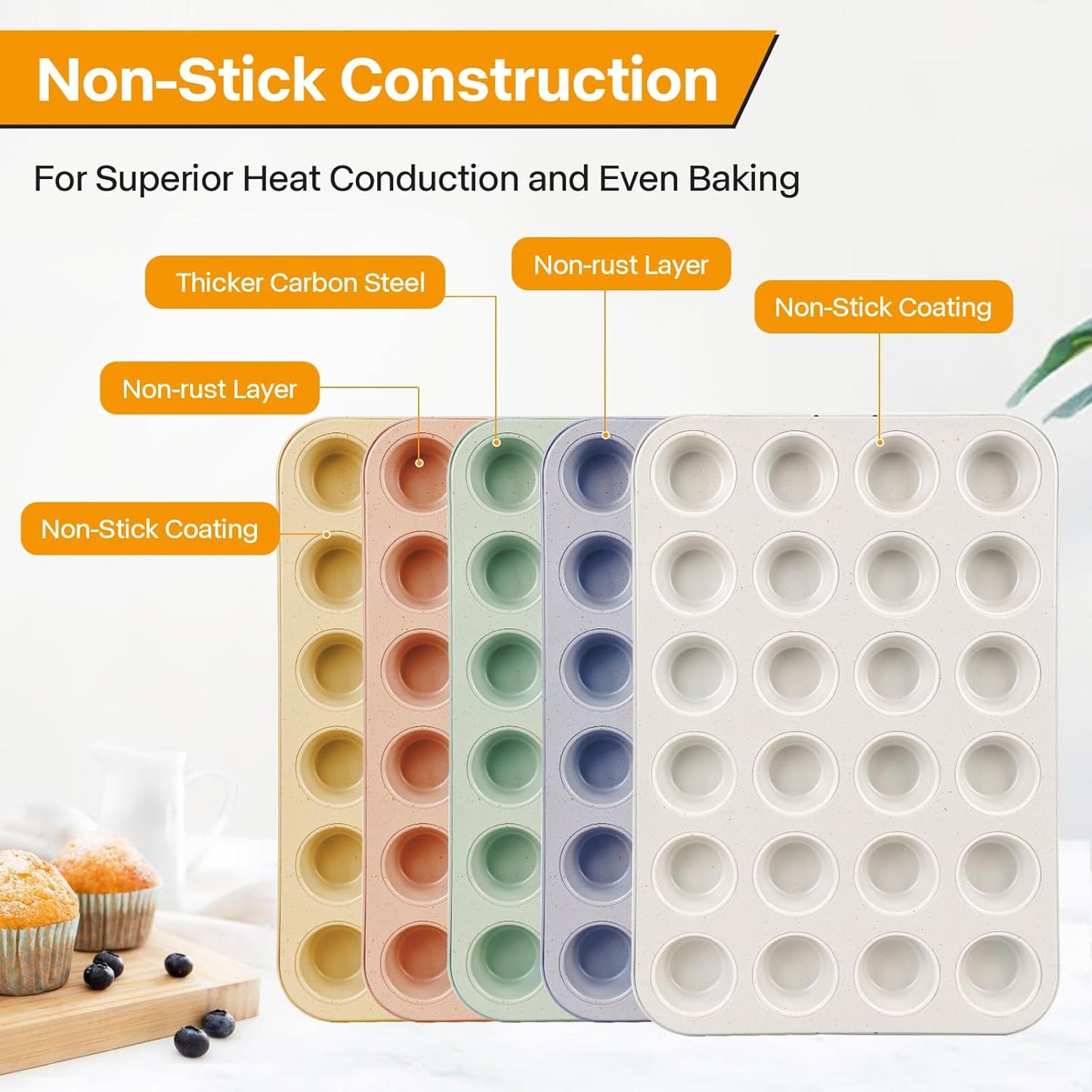 2-Pack 24-cup Beige Miffin Pan, Non-Stick Cupcake Muffin Tin, Ceramic Coating Safe Baking Cupcake Pan