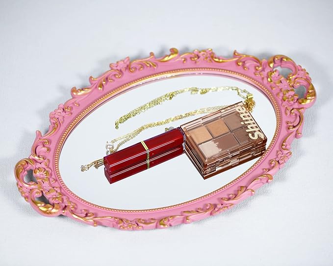 Tstarer Vintage Decorative Pink Framed Mirror, Wall Hanging Mirrors & Tabletop - Image 5