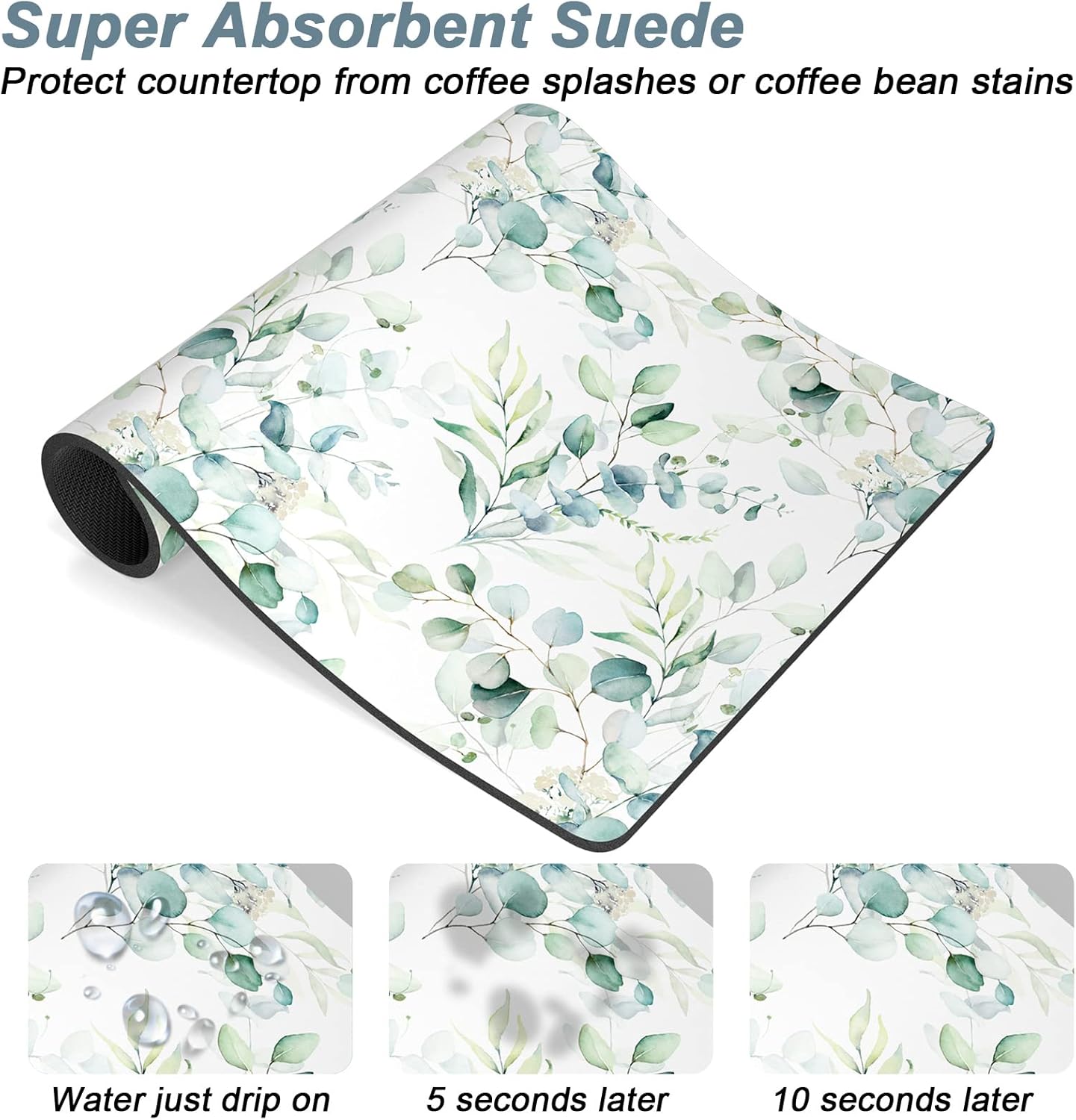 Rnivvi Coffee Mat, 16" x 24" Cute Minimalism Design Coffee Bar Mats for Espresso Machine Station Accessories and Organizer, Hide Stain Rubber Backed Absorbent Dish Drying Pad for Kitchen Counter,White