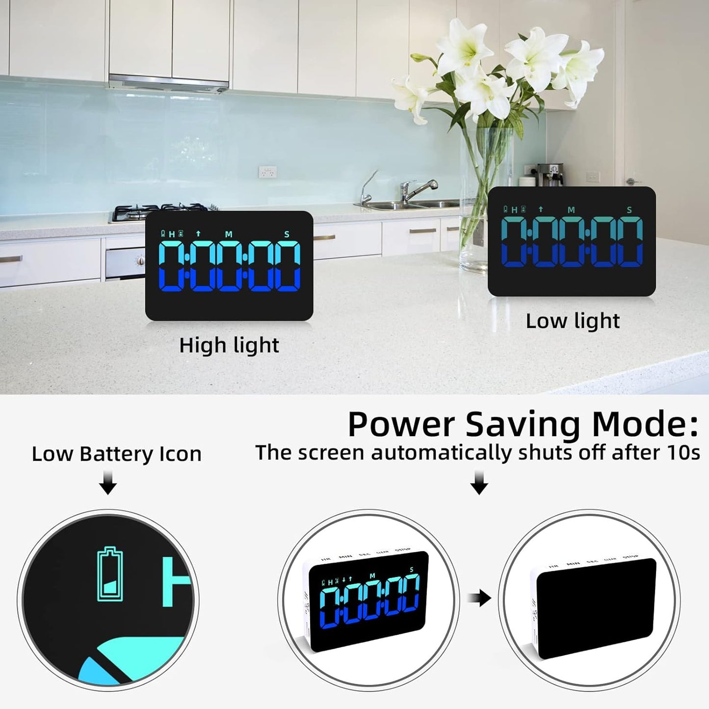 Kitchen Digital Timer, Count Down Up, Rechargeable, Vibration Mode Adjustable Volume and Brightness LED Display, Time Management Cook, Desk, Kids Adults Study Teaching, Kitchen Gadgets