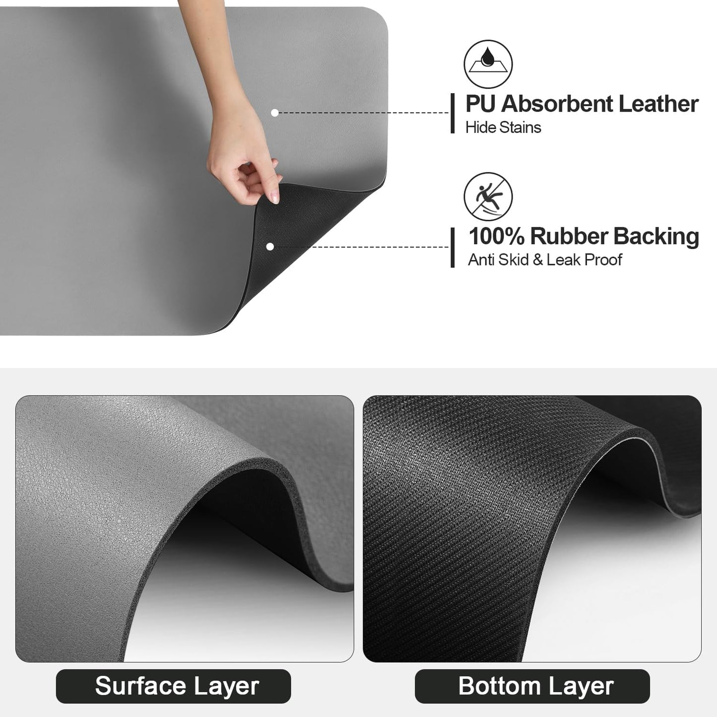 Dish Drying Mat for Kitchen Counter | Coffee Bar Mat for Countertops | Heat Resistant Drainer Mat with Non-slip Rubber Backed | Hide Stain Kitchen Absorbent Draining Mat | Grey 18"x24"