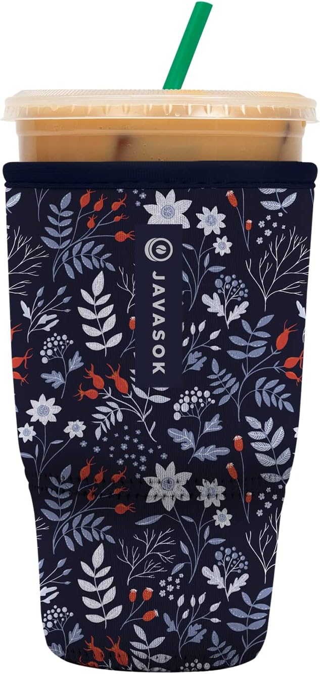 Sok It JavaSok Iced Coffee & Cold Soda Insulated Neoprene Cup Sleeve (Winter Floral, Large: 30-32oz)
