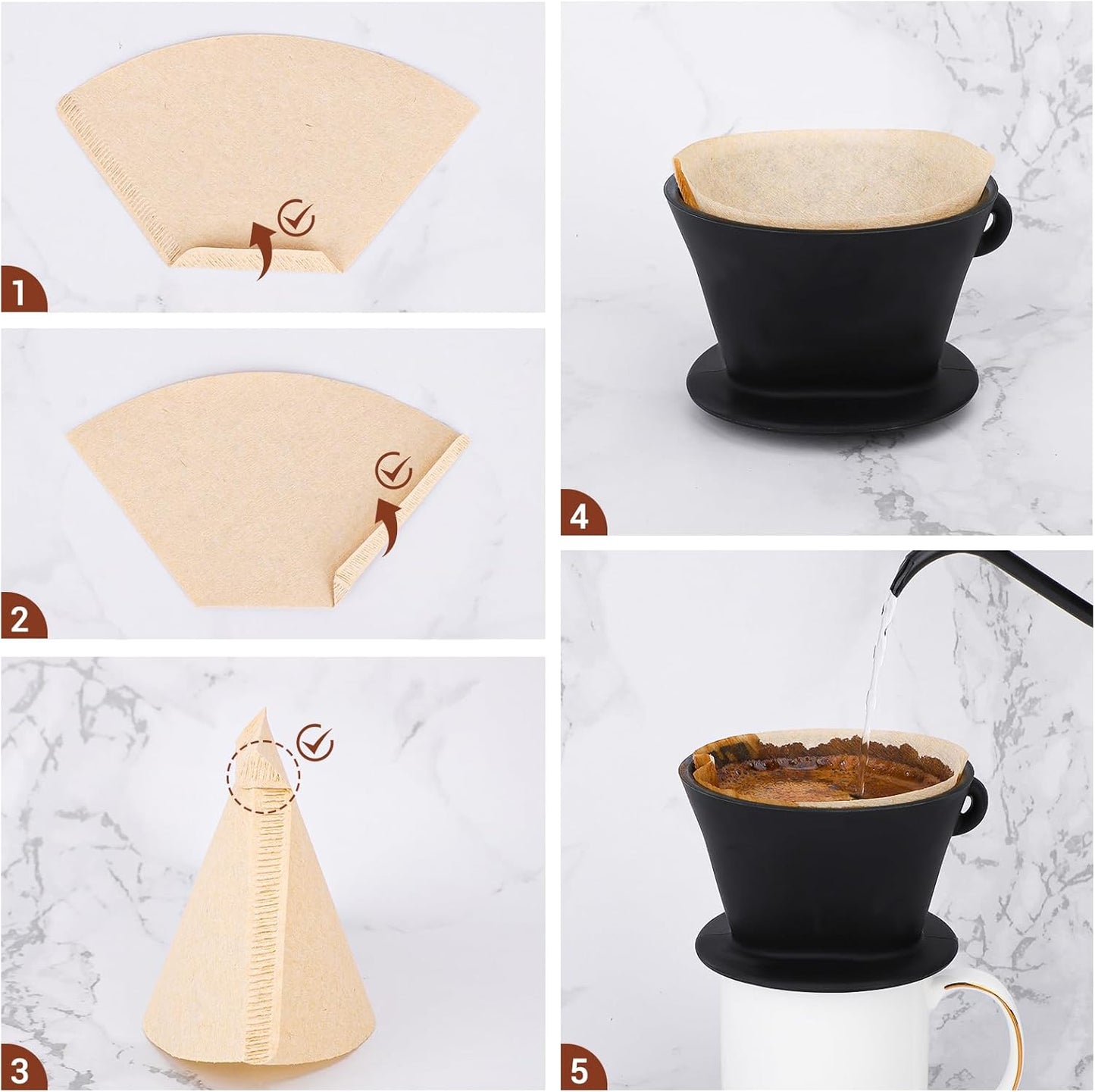 Segarty Pour Over Coffee Maker Set, Black Silicone Dripper Single Cup With 200 Count Cone Filters Paper Size 2, Portable Travel Hand Drip Brewer Kit for Camping