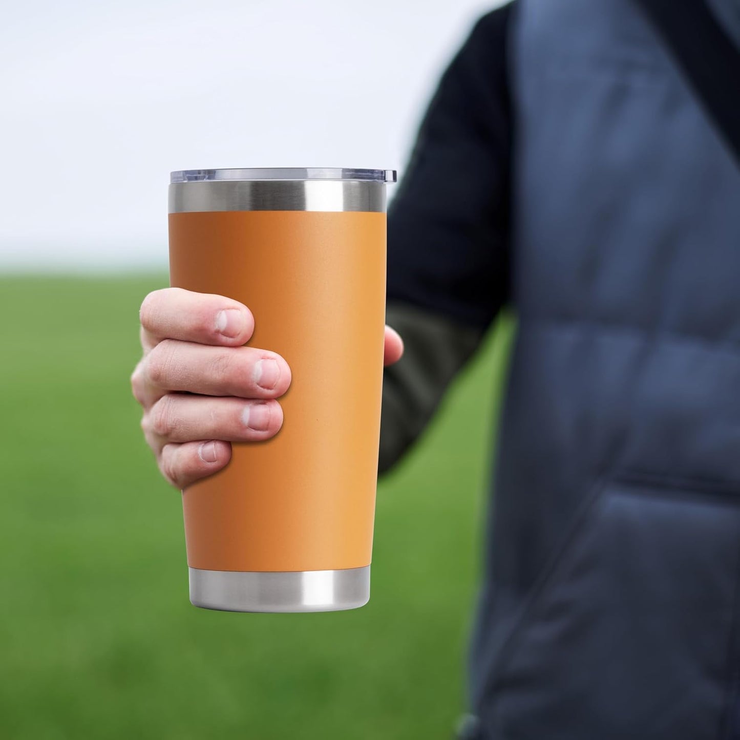 HASLE OUTFITTERS 20oz Stainless Steel Tumblers Bulk, Insulated Travel Cup with Lid, Double Wall Vacuum Coffee Mug for Cold & Hot Drinks 8 Pack, Orange