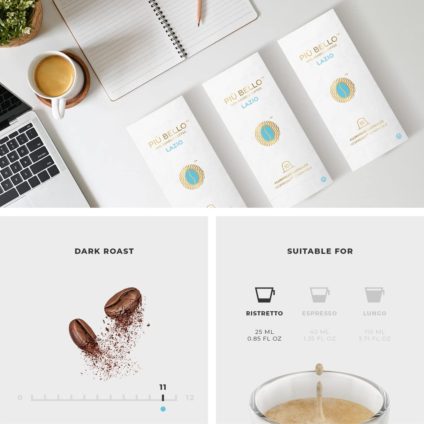 Piu Bello Lazio Espresso Coffee Pods – for Nespresso Original Machines – Compatible Capsules Pack – Rich & Balanced Taste – Strong Italian Espresso Flavor – Kosher Certified (60 Count, Single Flavor)