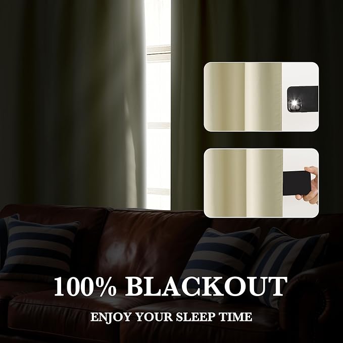 RYB HOME Bedroom Blackout Curtains 63 inches Long, 100% Blackout Thermal - Image 4