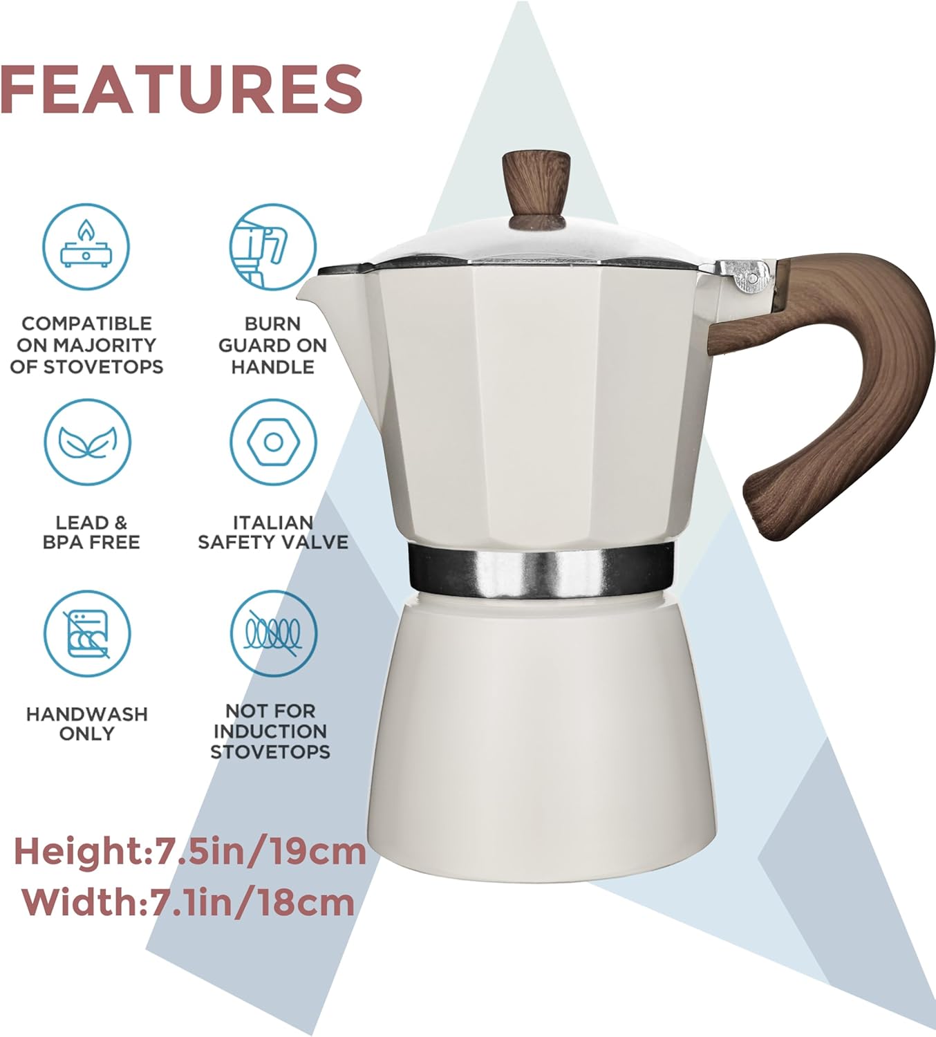 AGOGO Milano Moka pot, Stovetop Espresso maker, Greca Coffee Maker, Stovetop coffee maker and espresso maker percolator With Paper Filter 6 Cup Cream