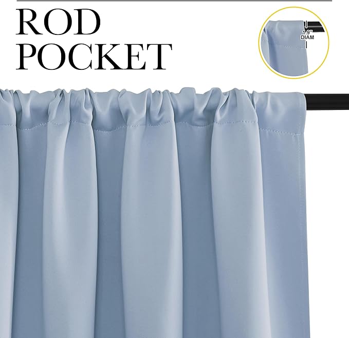 NICETOWN Kitchen Curtains, Short Blackout Drapes, Vintage Blue, 34 in x 45 in - Image 2