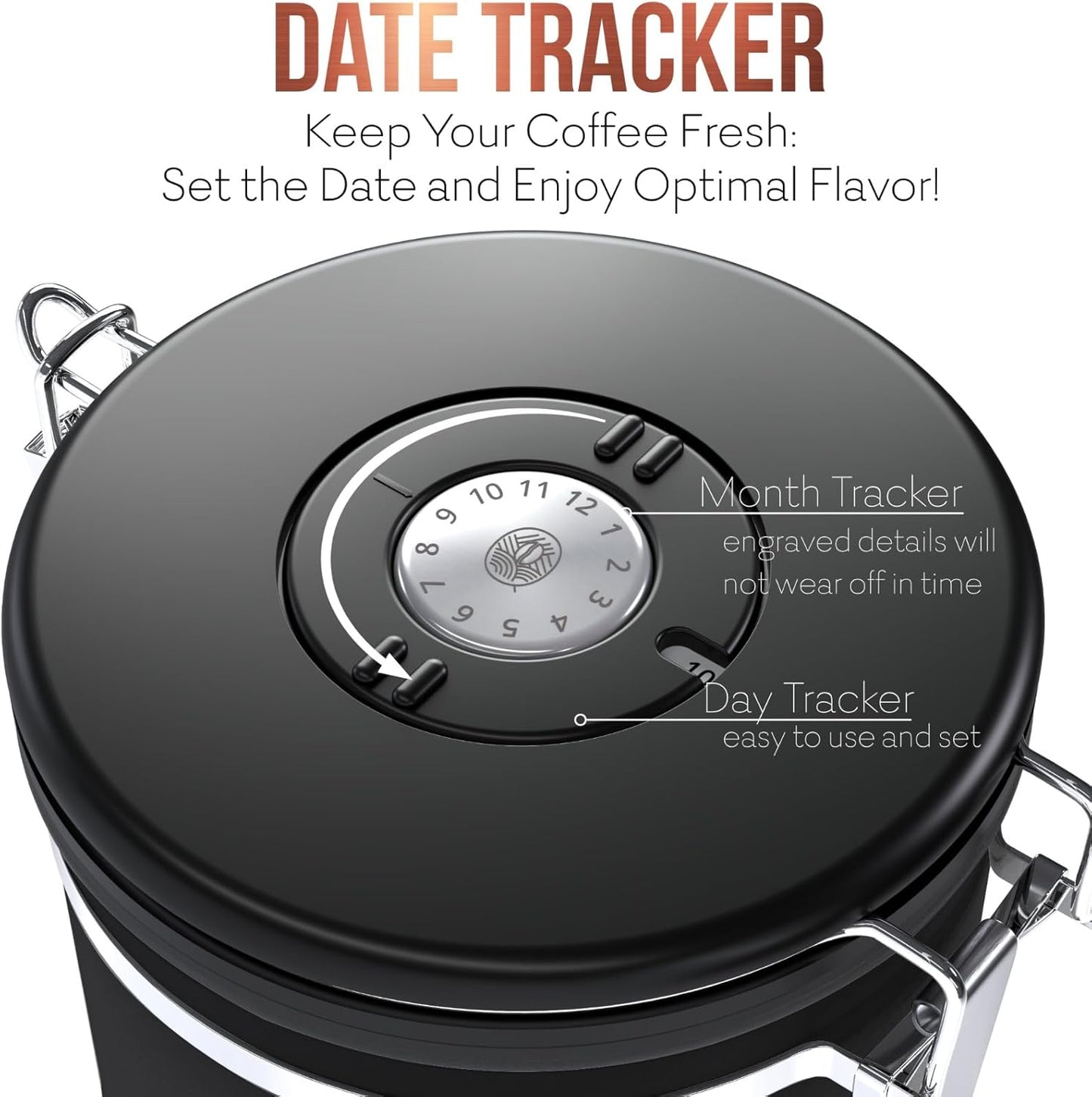 Large Coffee Canister – Airtight Stainless Steel Storage Container with Date Tracker & Scoop, Sealed Jar for Grounds, Beans, Tea, Flour, Cereal, and Sugar (Black Esspresso, 38OZ)