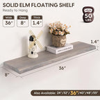 Live Edge Floating Shelves Set of 2, 36 Inch Solid Elm Wood Wall Shelves - Image 3